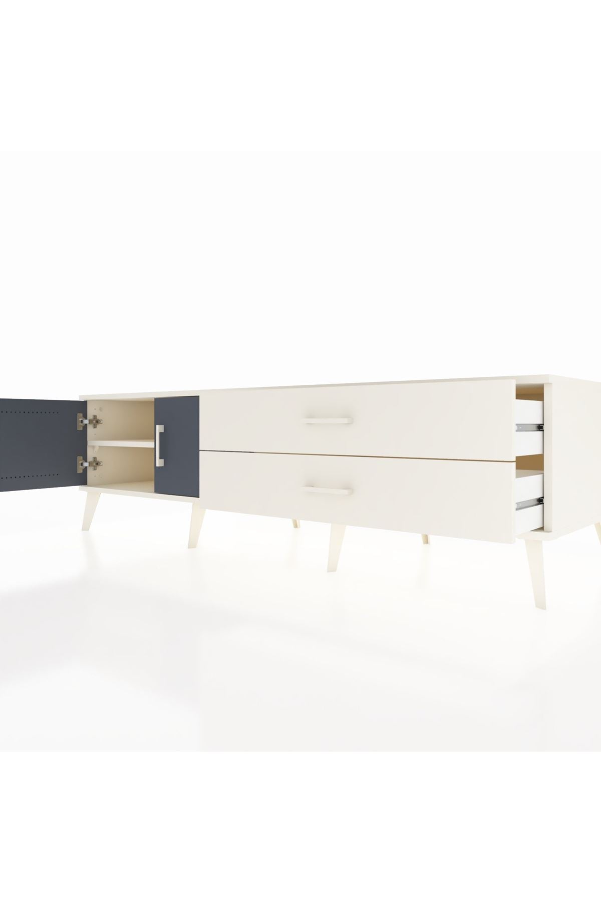 Kronos TV Ünitesi Tek Raflı 2 Çekmeceli 2 Kapaklı 176x59x51 Aytaşı-Antrasit/Aytaşı