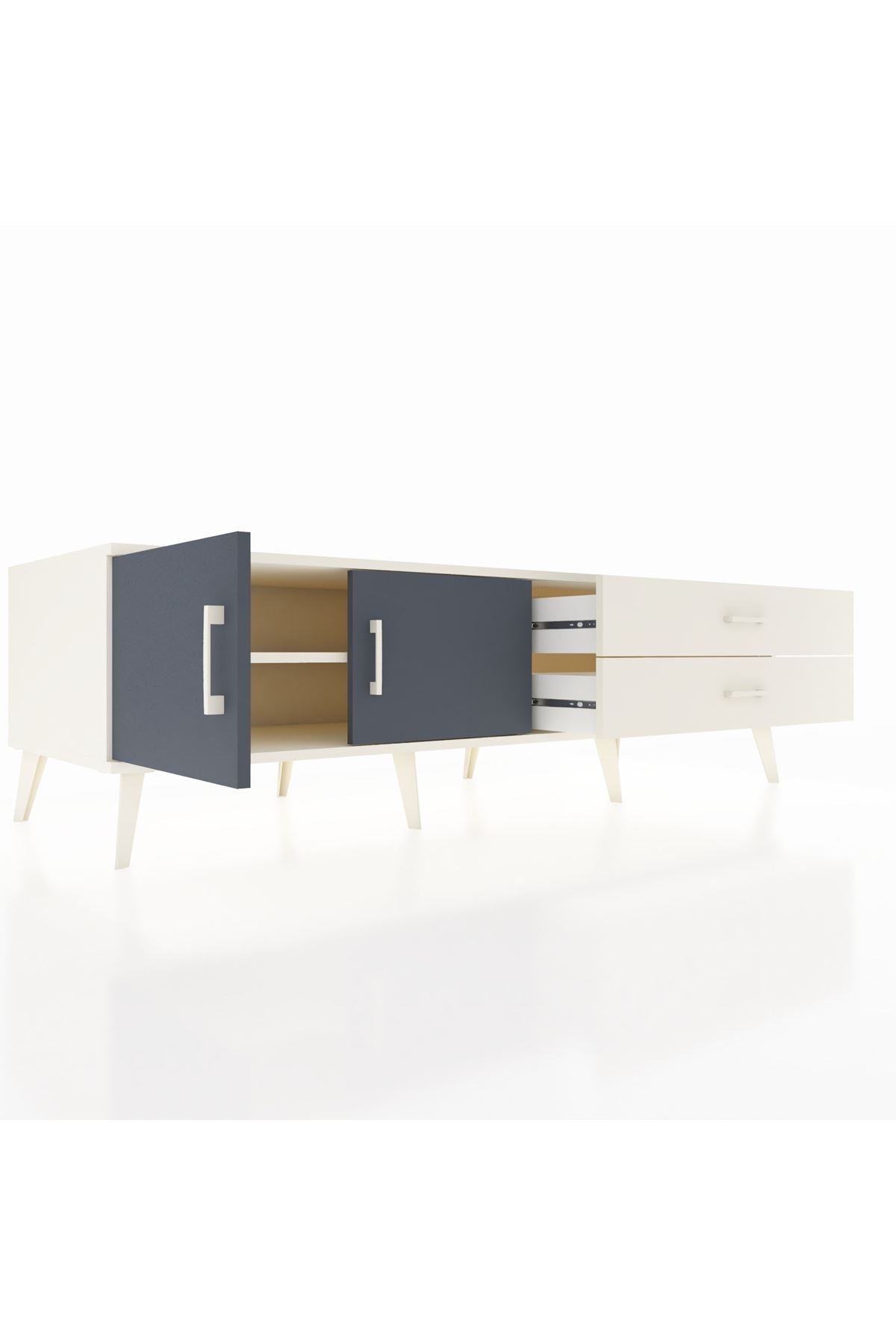 Kronos TV Ünitesi Tek Raflı 2 Çekmeceli 2 Kapaklı 176x59x51 Aytaşı-Antrasit/Aytaşı