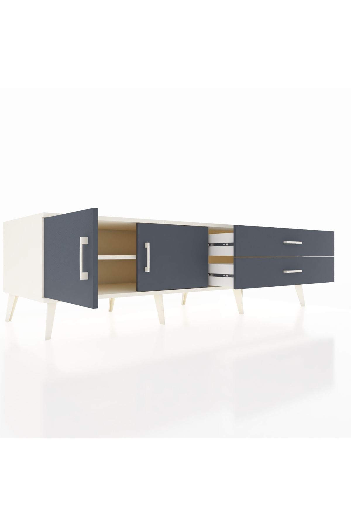 Kronos TV Ünitesi Tek Raflı 2 Çekmeceli 2 Kapaklı 176x59x51 Aytaşı-Antrasit/Antrasit