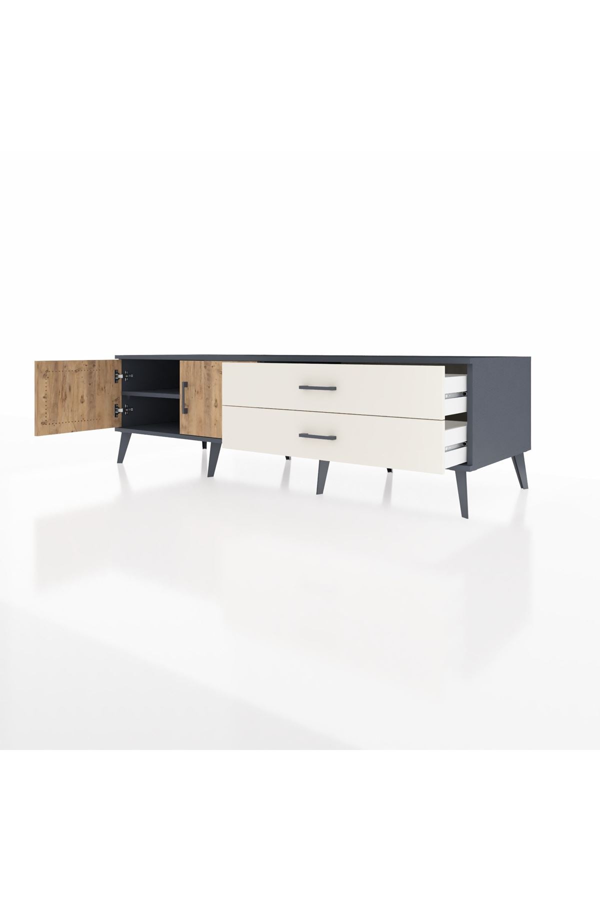 Kronos TV Ünitesi Tek Raflı 2 Çekmeceli 2 Kapaklı 176x59x51 Antrasit-Çam/Aytaşı