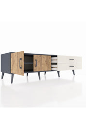 Kronos TV Ünitesi Tek Raflı 2 Çekmeceli 2 Kapaklı 176x59x51 Antrasit-Çam/Aytaşı