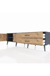 Kronos TV Ünitesi Tek Raflı 2 Çekmeceli 2 Kapaklı 176x59x51 Antrasit-Çam/Çam