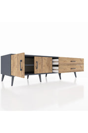 Kronos TV Ünitesi Tek Raflı 2 Çekmeceli 2 Kapaklı 176x59x51 Antrasit-Çam/Çam