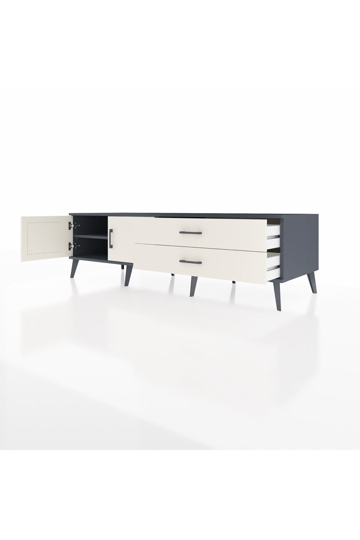 Kronos TV Ünitesi Tek Raflı 2 Çekmeceli 2 Kapaklı 176x59x51 Antrasit-Aytaşı/Aytaşı