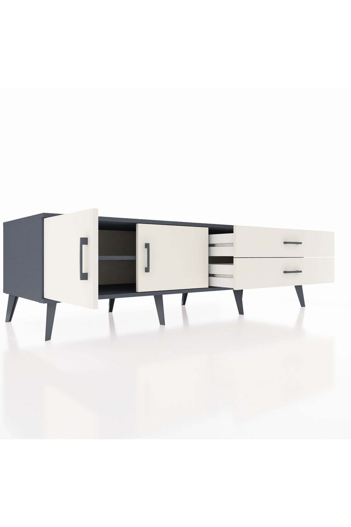 Kronos TV Ünitesi Tek Raflı 2 Çekmeceli 2 Kapaklı 176x59x51 Antrasit-Aytaşı/Aytaşı