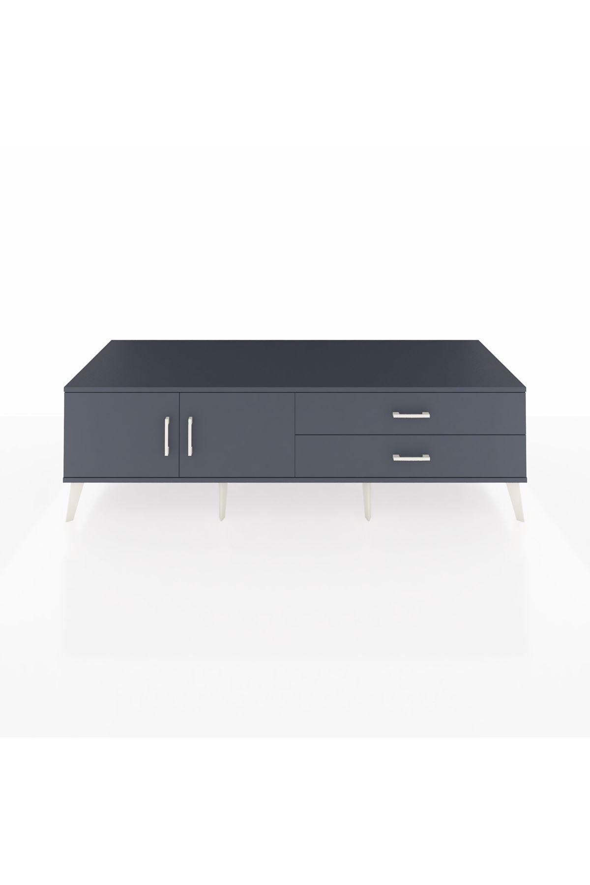 Kronos TV Ünitesi Tek Raflı 2 Çekmeceli 2 Kapaklı 176x59x51 Antrasit-Antrasit/Antrasit