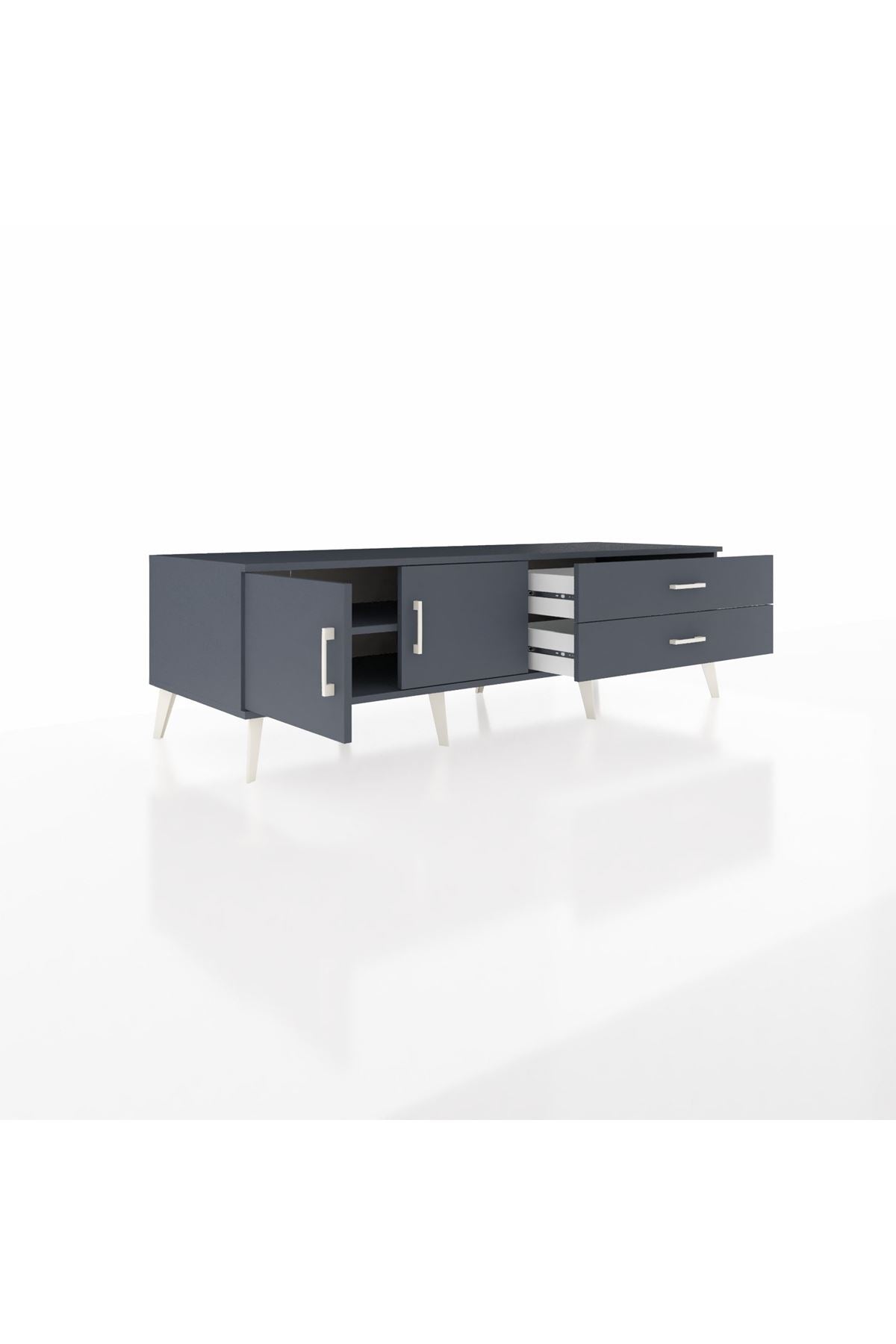 Kronos TV Ünitesi Tek Raflı 2 Çekmeceli 2 Kapaklı 176x59x51 Antrasit-Antrasit/Antrasit