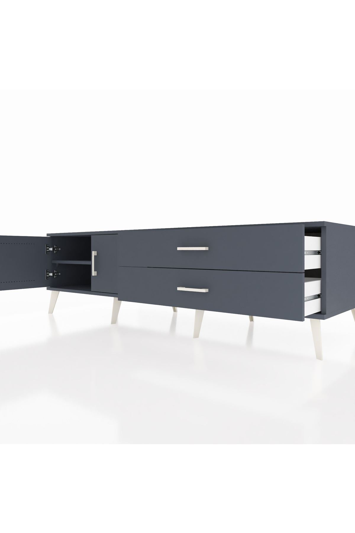 Kronos TV Ünitesi Tek Raflı 2 Çekmeceli 2 Kapaklı 176x59x51 Antrasit-Antrasit/Antrasit