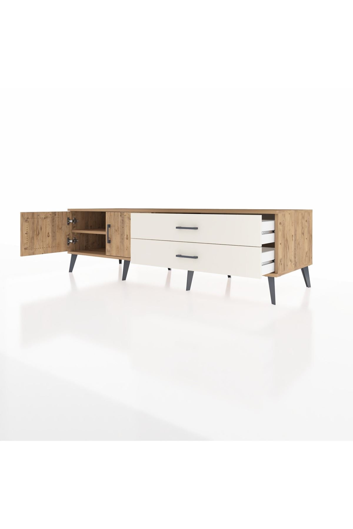 Kronos TV Ünitesi Tek Raflı 2 Çekmeceli 2 Kapaklı 176x59x51 Çam-Çam/Aytaşı