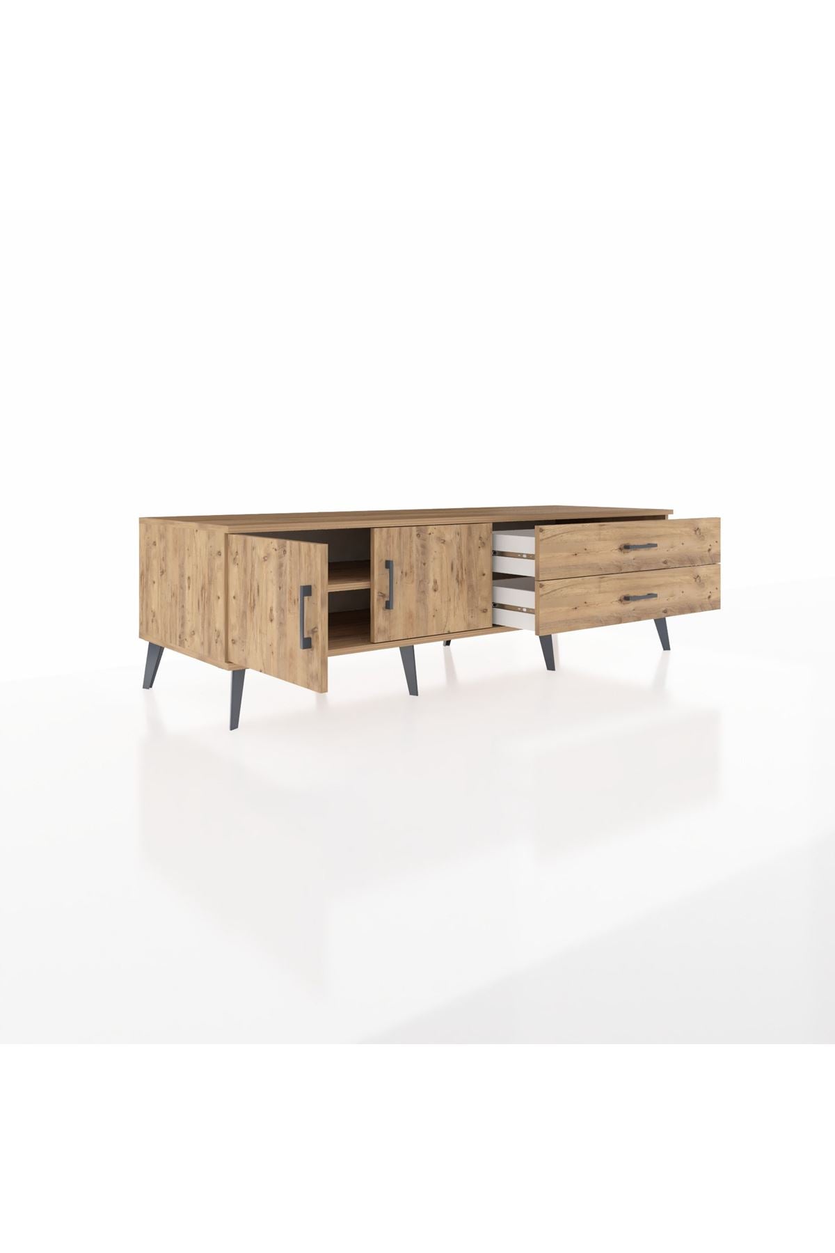 Kronos TV Ünitesi Tek Raflı 2 Çekmeceli 2 Kapaklı 176x59x51 Çam-Çam/Çam