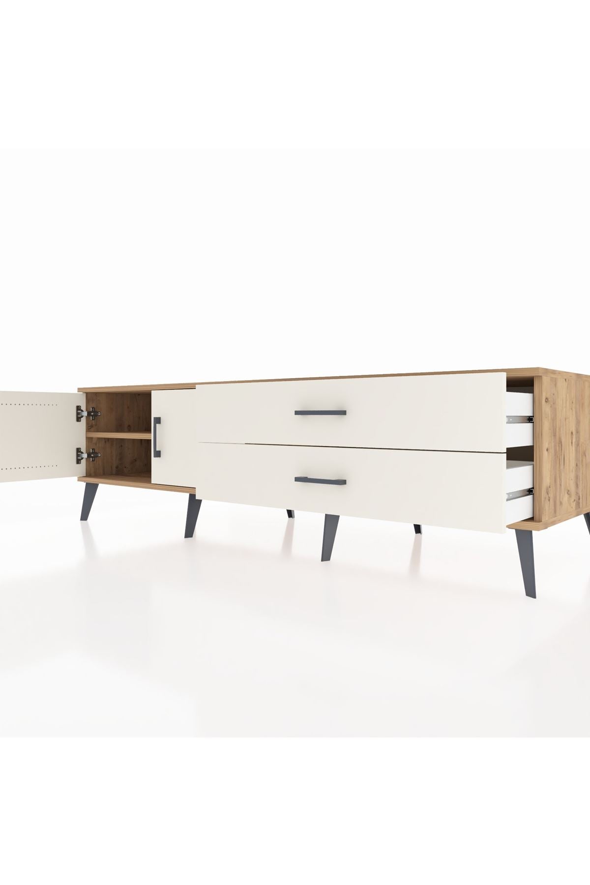 Kronos TV Ünitesi Tek Raflı 2 Çekmeceli 2 Kapaklı 176x59x51 Çam-Aytaşı/Aytaşı