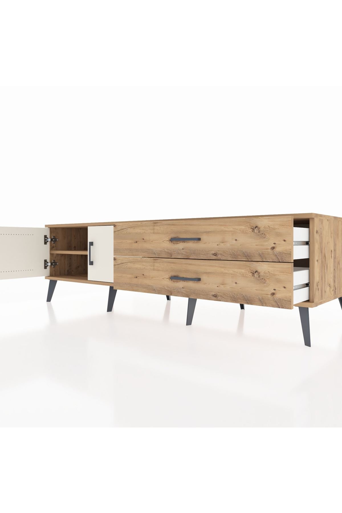 Kronos TV Ünitesi Tek Raflı 2 Çekmeceli 2 Kapaklı 176x59x51 Çam-Aytaşı/Çam