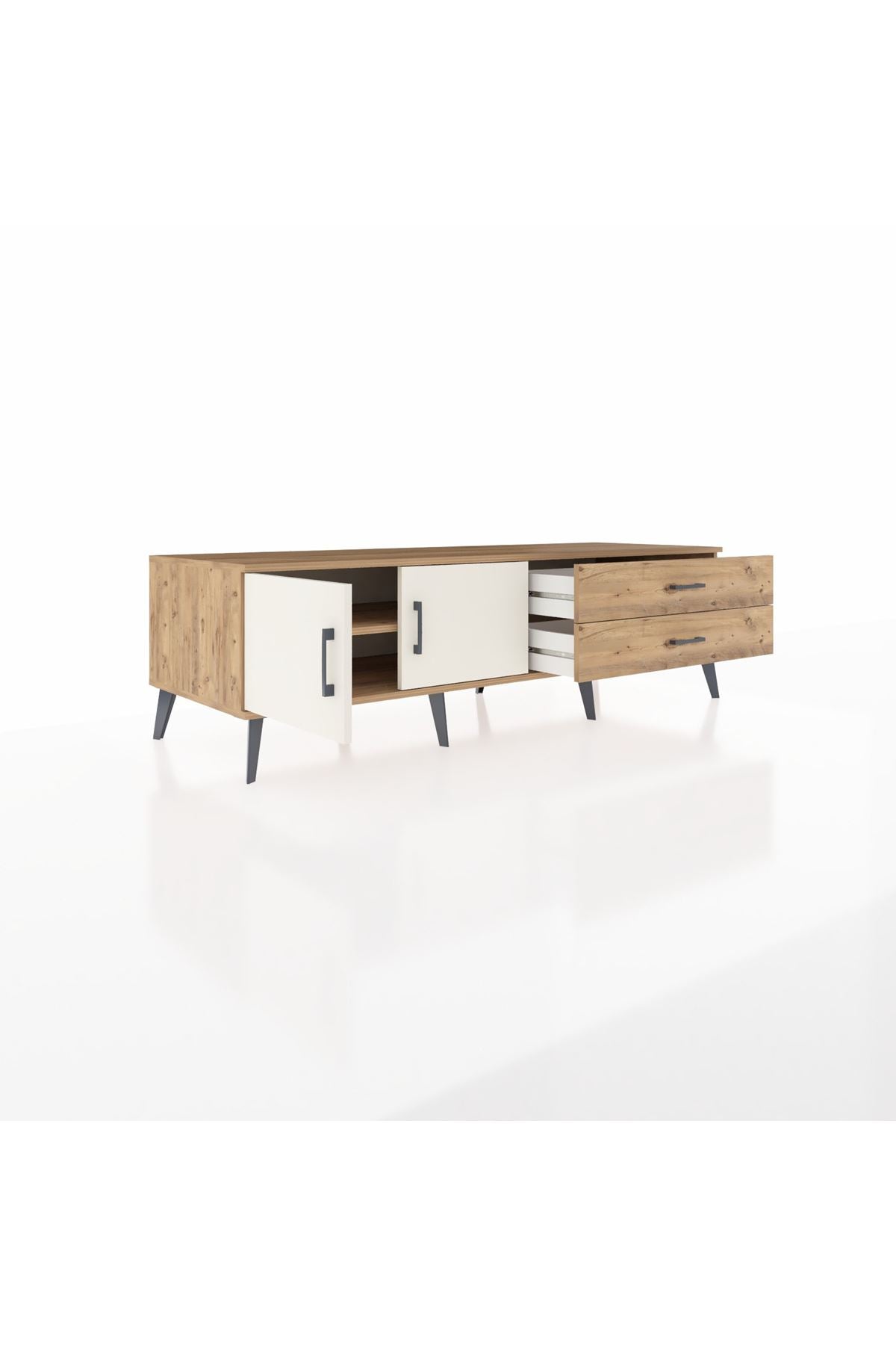 Kronos TV Ünitesi Tek Raflı 2 Çekmeceli 2 Kapaklı 176x59x51 Çam-Aytaşı/Çam