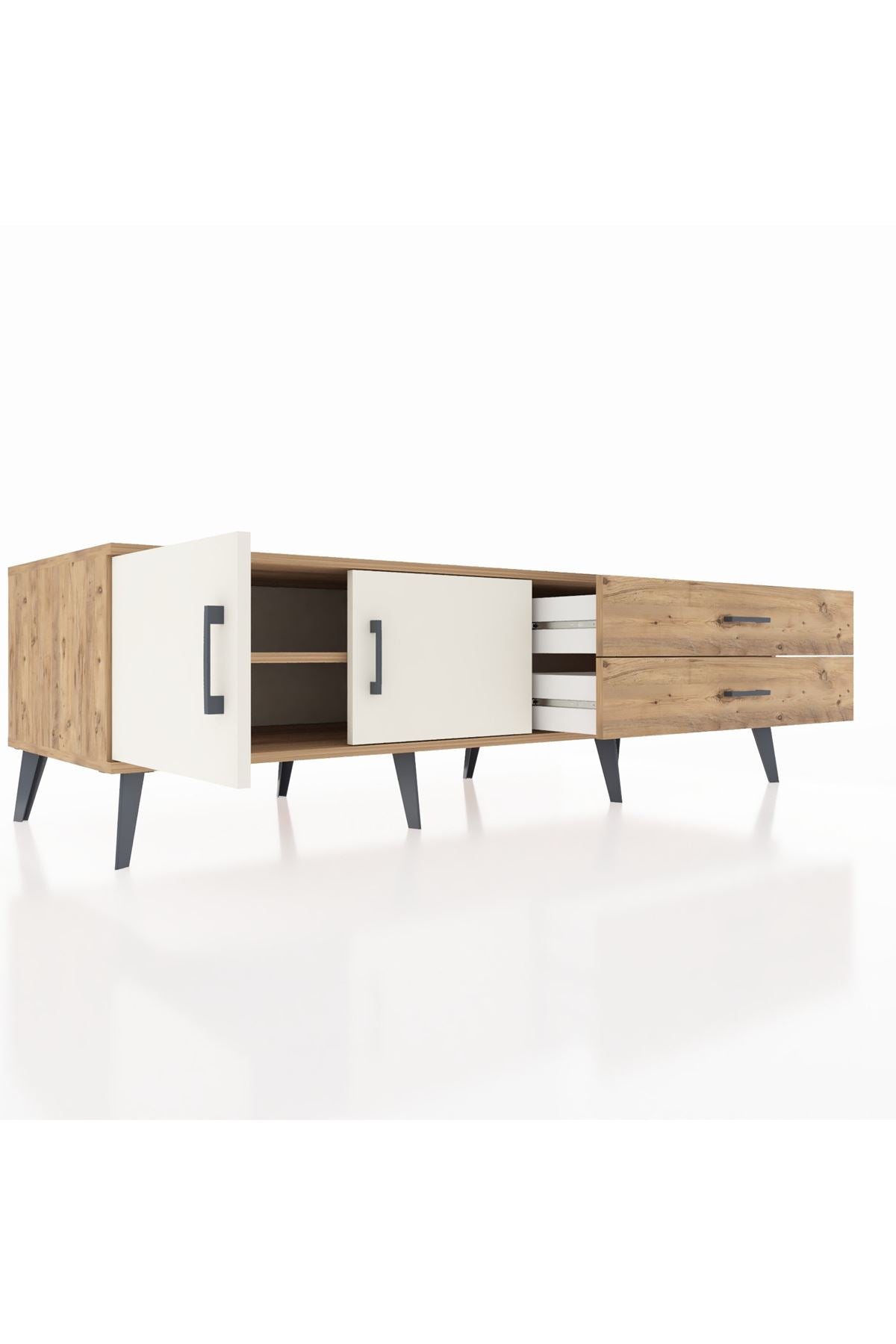 Kronos TV Ünitesi Tek Raflı 2 Çekmeceli 2 Kapaklı 176x59x51 Çam-Aytaşı/Çam