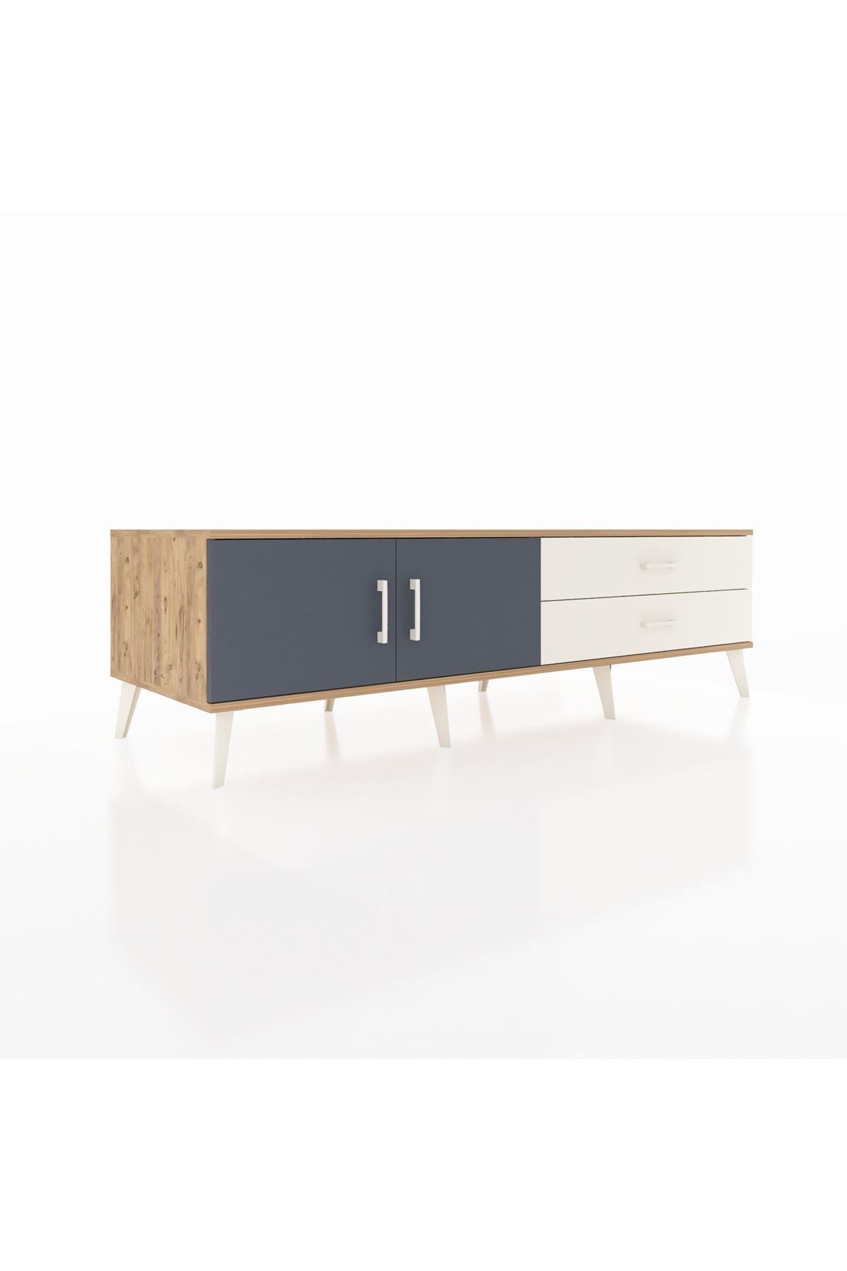 Kronos TV Ünitesi Tek Raflı 2 Çekmeceli 2 Kapaklı 176x59x51 Çam-Antrasit/Aytaşı