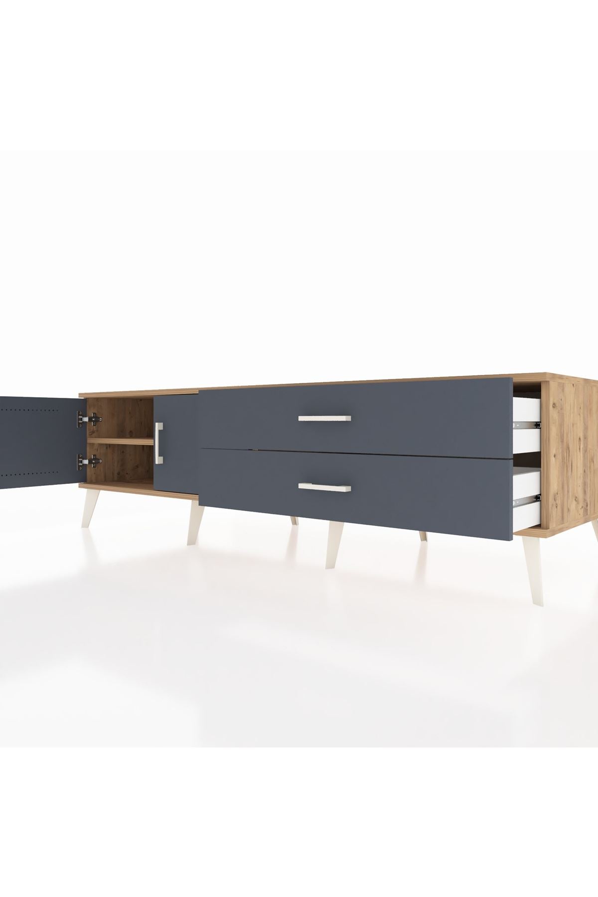 Kronos TV Ünitesi Tek Raflı 2 Çekmeceli 2 Kapaklı 176x59x51 Çam-Antrasit/Antrasit