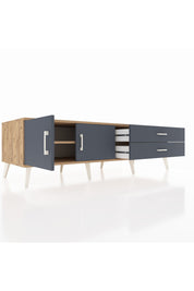 Kronos TV Ünitesi Tek Raflı 2 Çekmeceli 2 Kapaklı 176x59x51 Çam-Antrasit/Antrasit