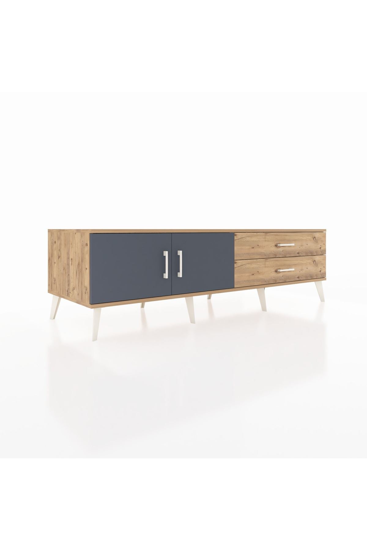 Kronos TV Ünitesi Tek Raflı 2 Çekmeceli 2 Kapaklı 176x59x51 Çam-Antrasit/Çam