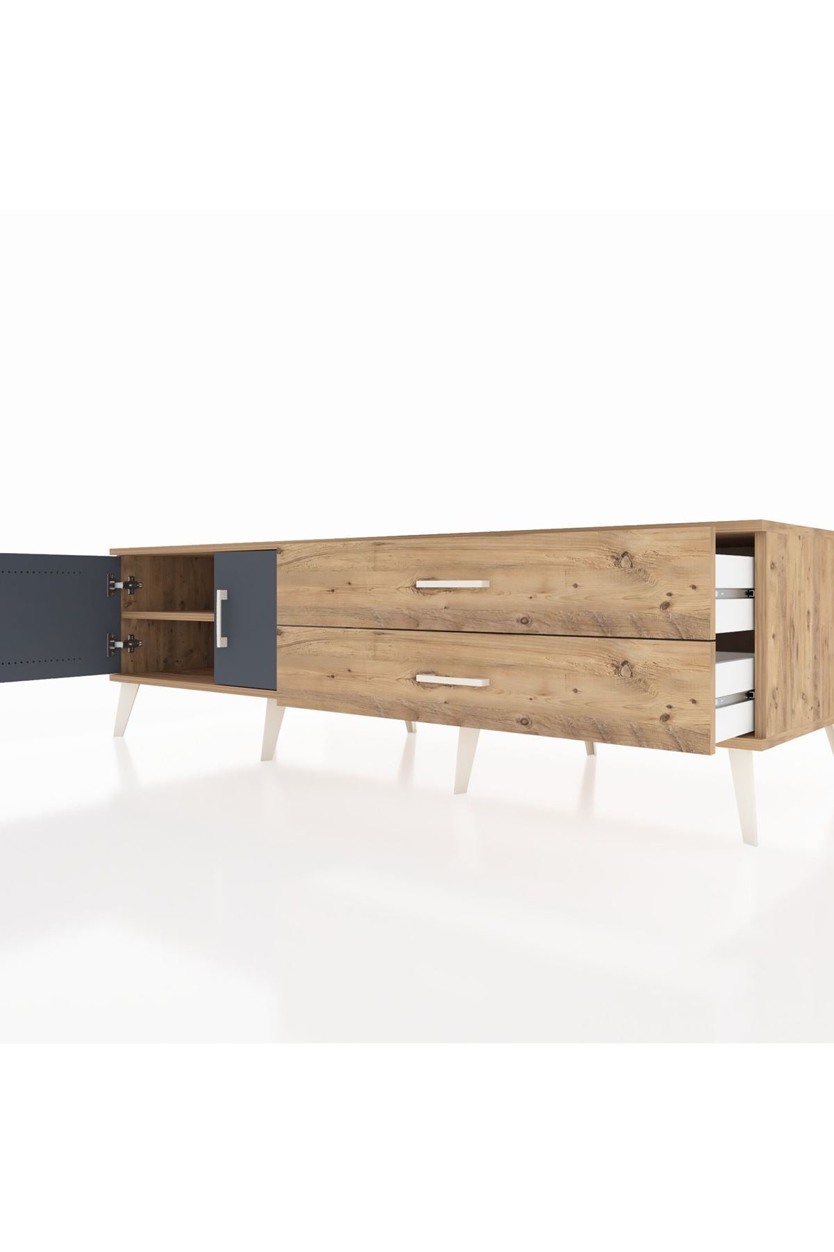 Kronos TV Ünitesi Tek Raflı 2 Çekmeceli 2 Kapaklı 176x59x51 Çam-Antrasit/Çam