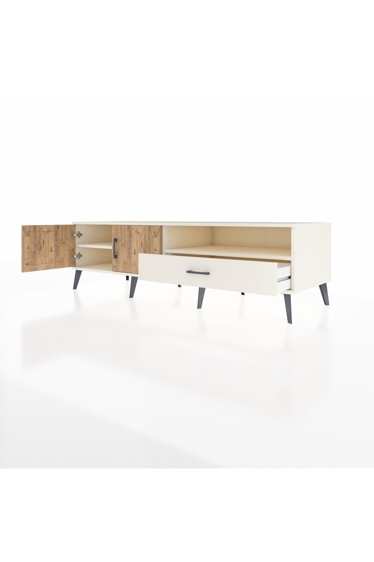 Kronos TV Ünitesi 2 Raflı Tek Çekmeceli 2 Kapaklı 176x59x51 Aytaşı-Çam/Aytaşı