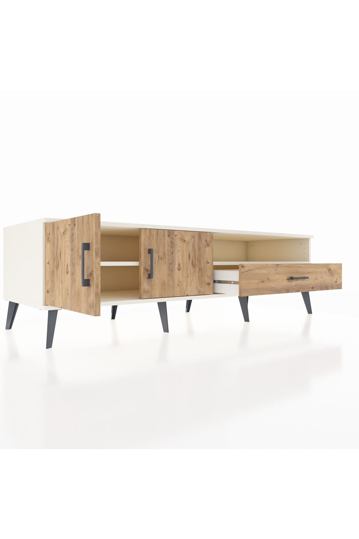 Kronos TV Ünitesi 2 Raflı Tek Çekmeceli 2 Kapaklı 176x59x51 Aytaşı-Çam/Çam