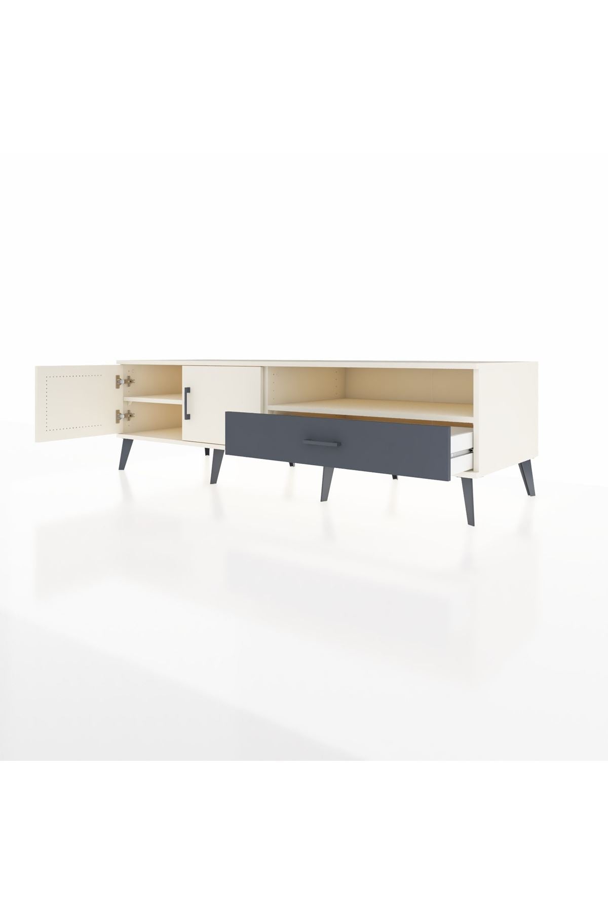 Kronos TV Ünitesi 2 Raflı Tek Çekmeceli 2 Kapaklı 176x59x51 Aytaşı-Aytaşı/Antrasit