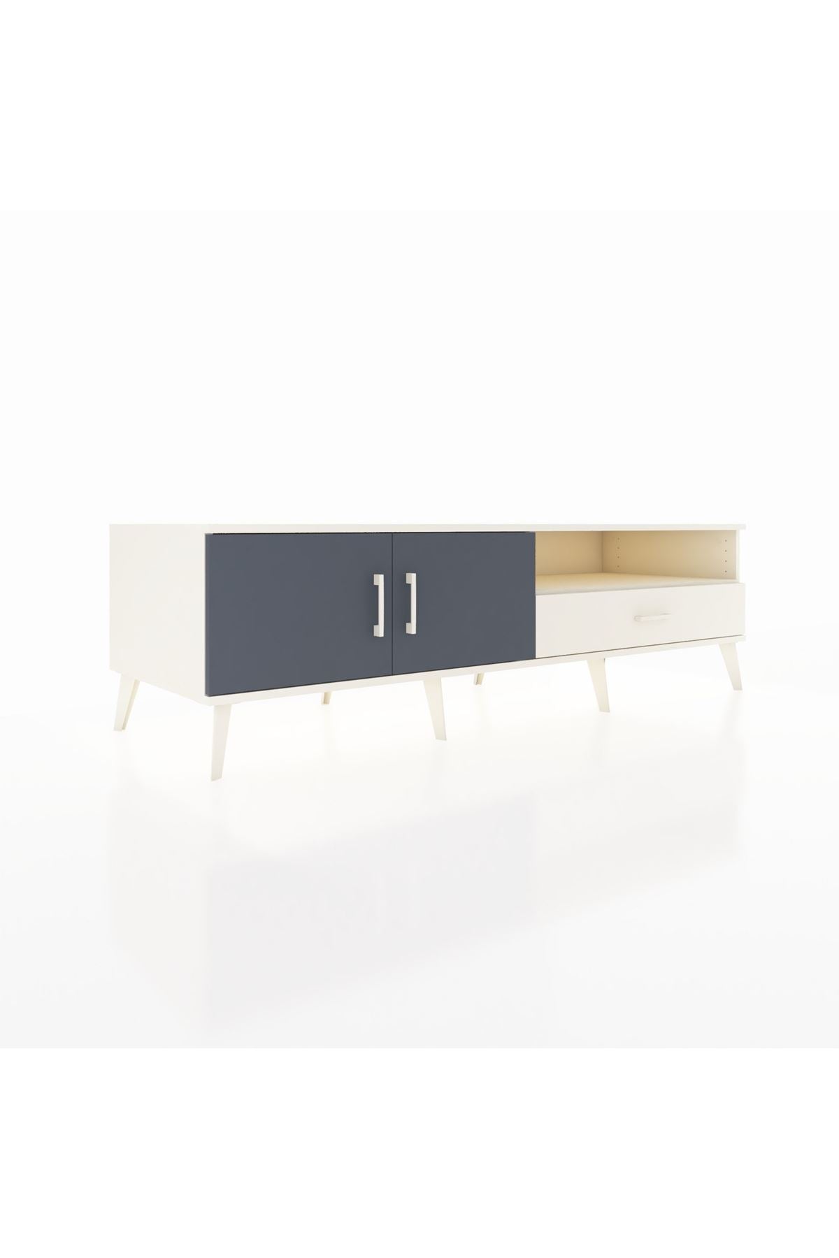 Kronos TV Ünitesi 2 Raflı Tek Çekmeceli 2 Kapaklı 176x59x51 Aytaşı-Antrasit/Aytaşı