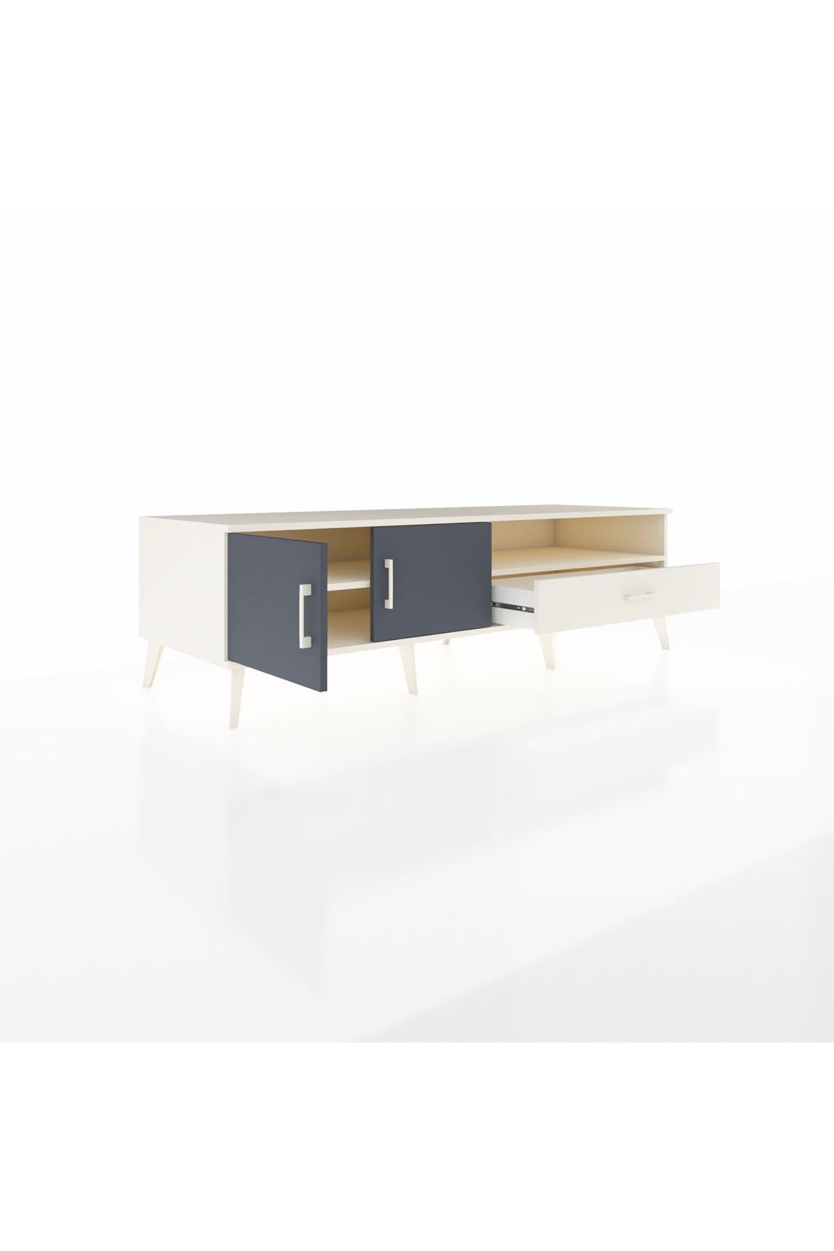 Kronos TV Ünitesi 2 Raflı Tek Çekmeceli 2 Kapaklı 176x59x51 Aytaşı-Antrasit/Aytaşı