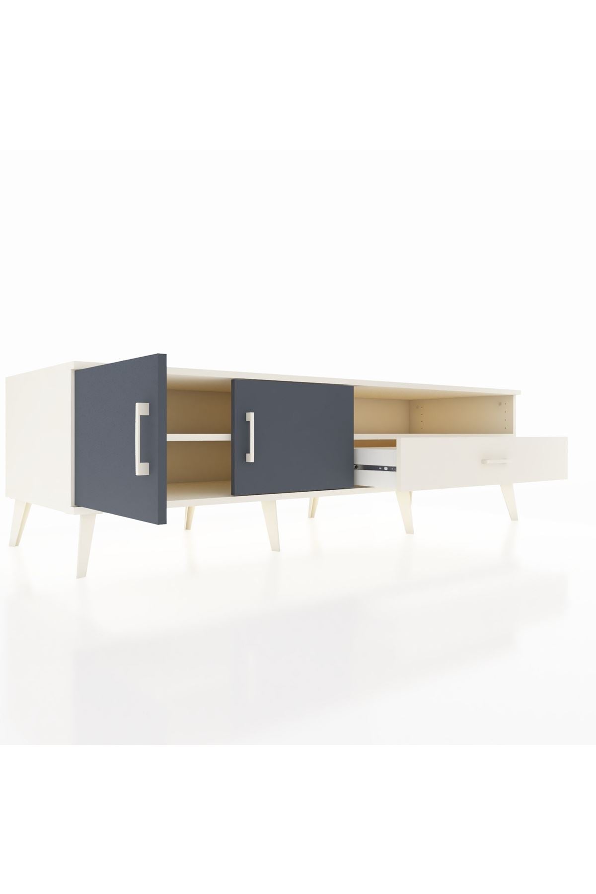 Kronos TV Ünitesi 2 Raflı Tek Çekmeceli 2 Kapaklı 176x59x51 Aytaşı-Antrasit/Aytaşı