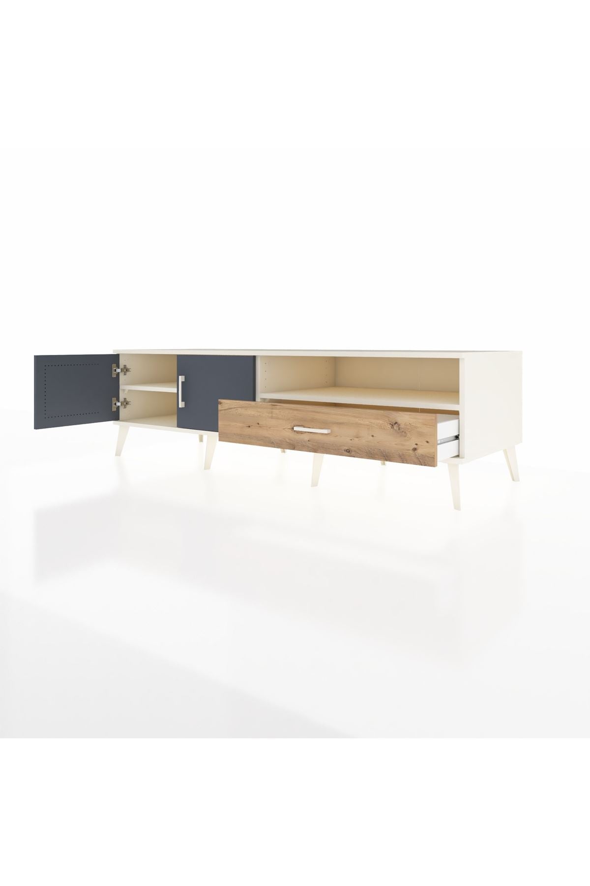 Kronos TV Ünitesi 2 Raflı Tek Çekmeceli 2 Kapaklı 176x59x51 Aytaşı-Antrasit/Çam