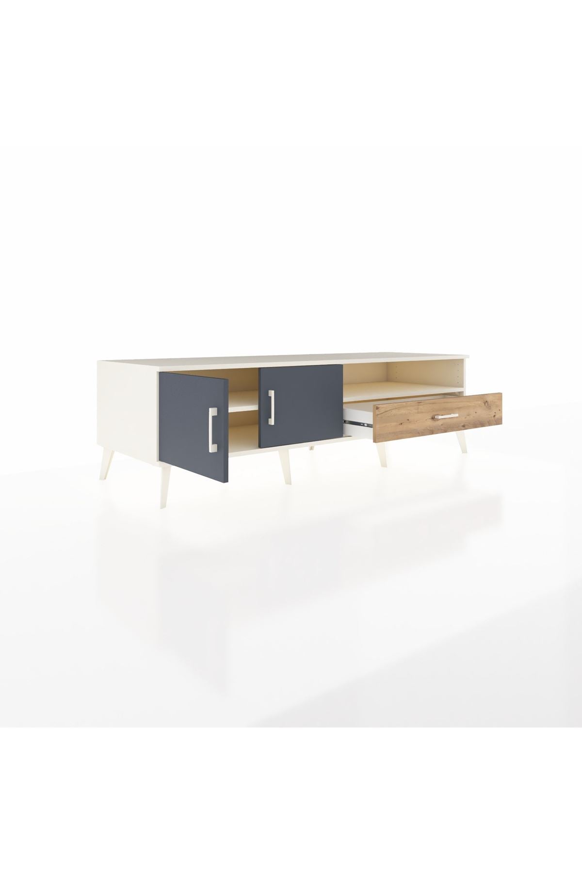 Kronos TV Ünitesi 2 Raflı Tek Çekmeceli 2 Kapaklı 176x59x51 Aytaşı-Antrasit/Çam