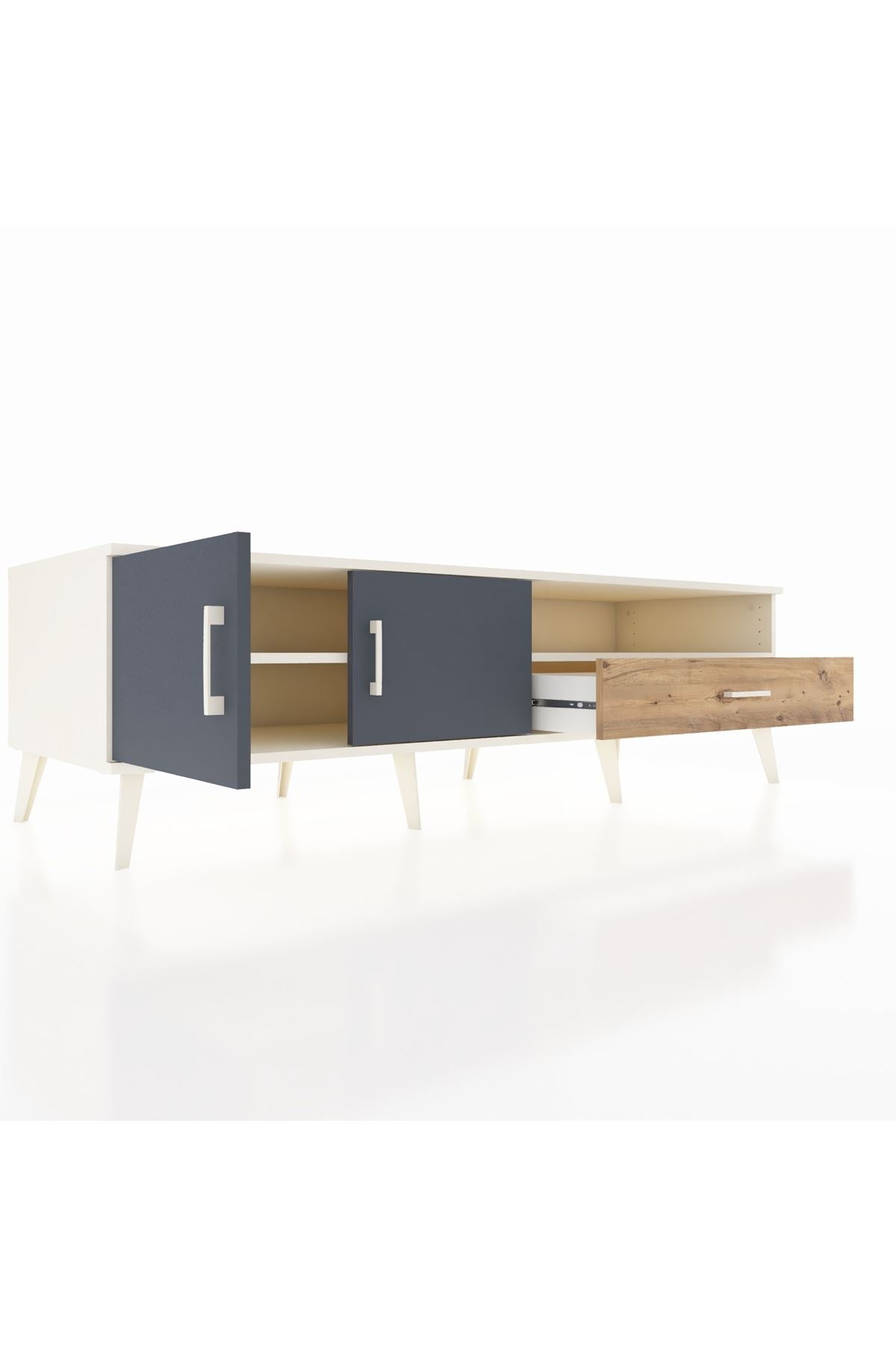 Kronos TV Ünitesi 2 Raflı Tek Çekmeceli 2 Kapaklı 176x59x51 Aytaşı-Antrasit/Çam