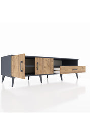 Kronos TV Ünitesi 2 Raflı Tek Çekmeceli 2 Kapaklı 176x59x51 Antrasit-Çam/Çam