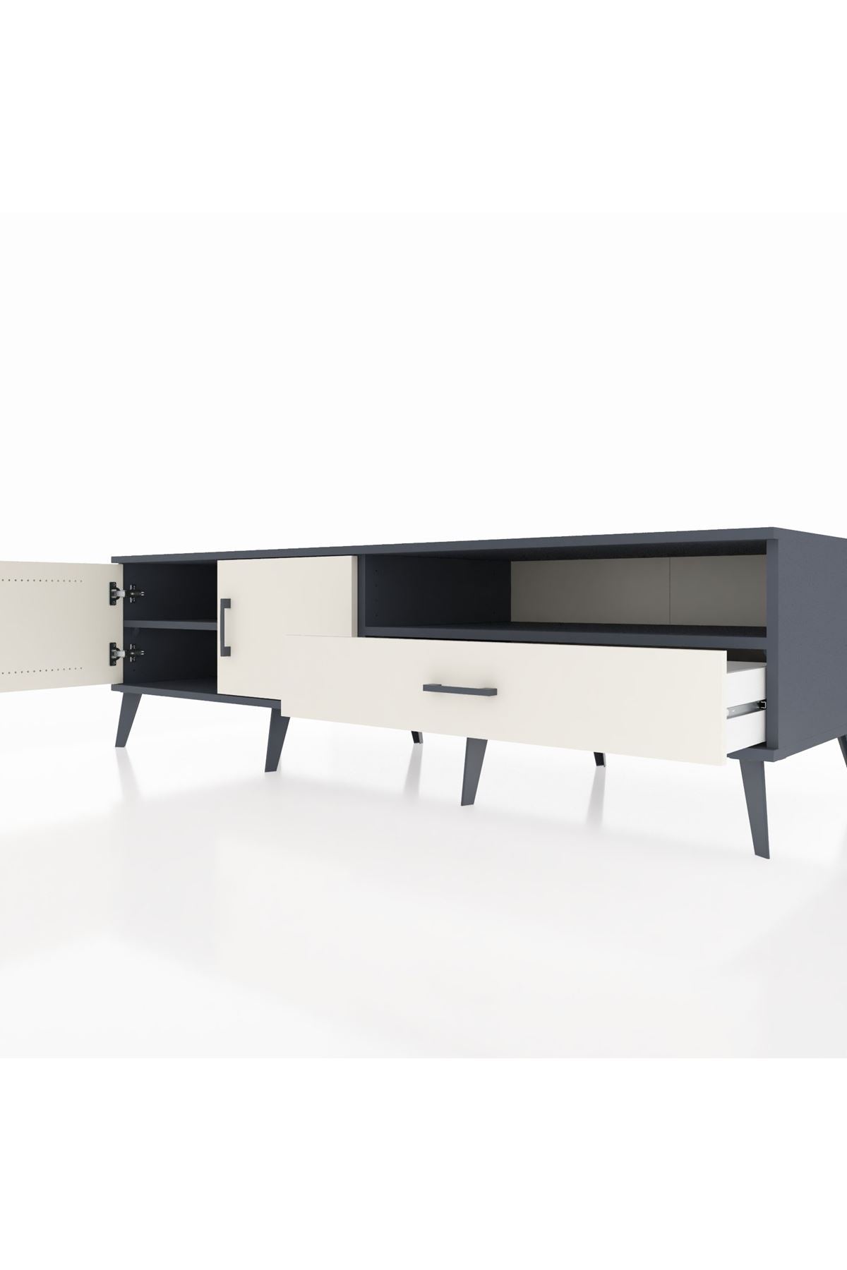 Kronos TV Ünitesi 2 Raflı Tek Çekmeceli 2 Kapaklı 176x59x51 Antrasit-Aytaşı/Aytaşı