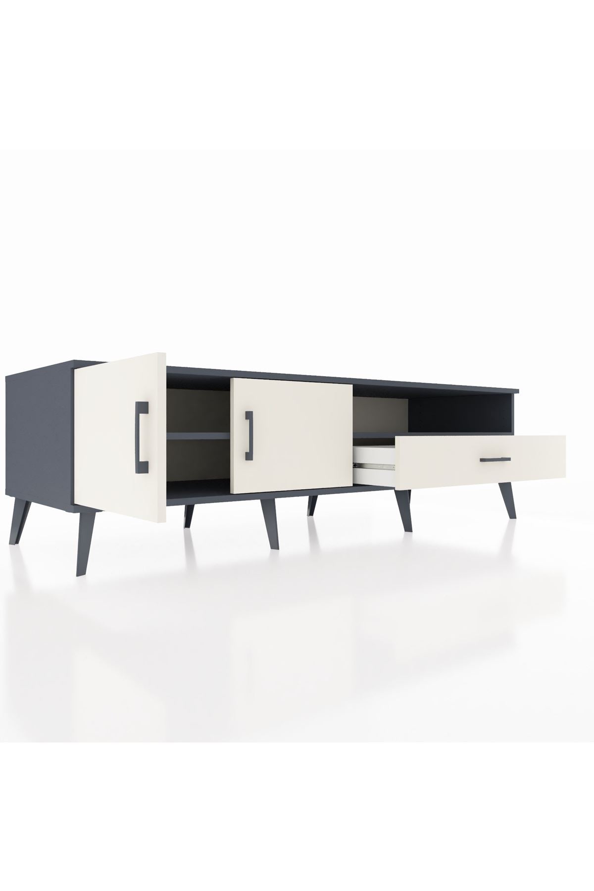 Kronos TV Ünitesi 2 Raflı Tek Çekmeceli 2 Kapaklı 176x59x51 Antrasit-Aytaşı/Aytaşı