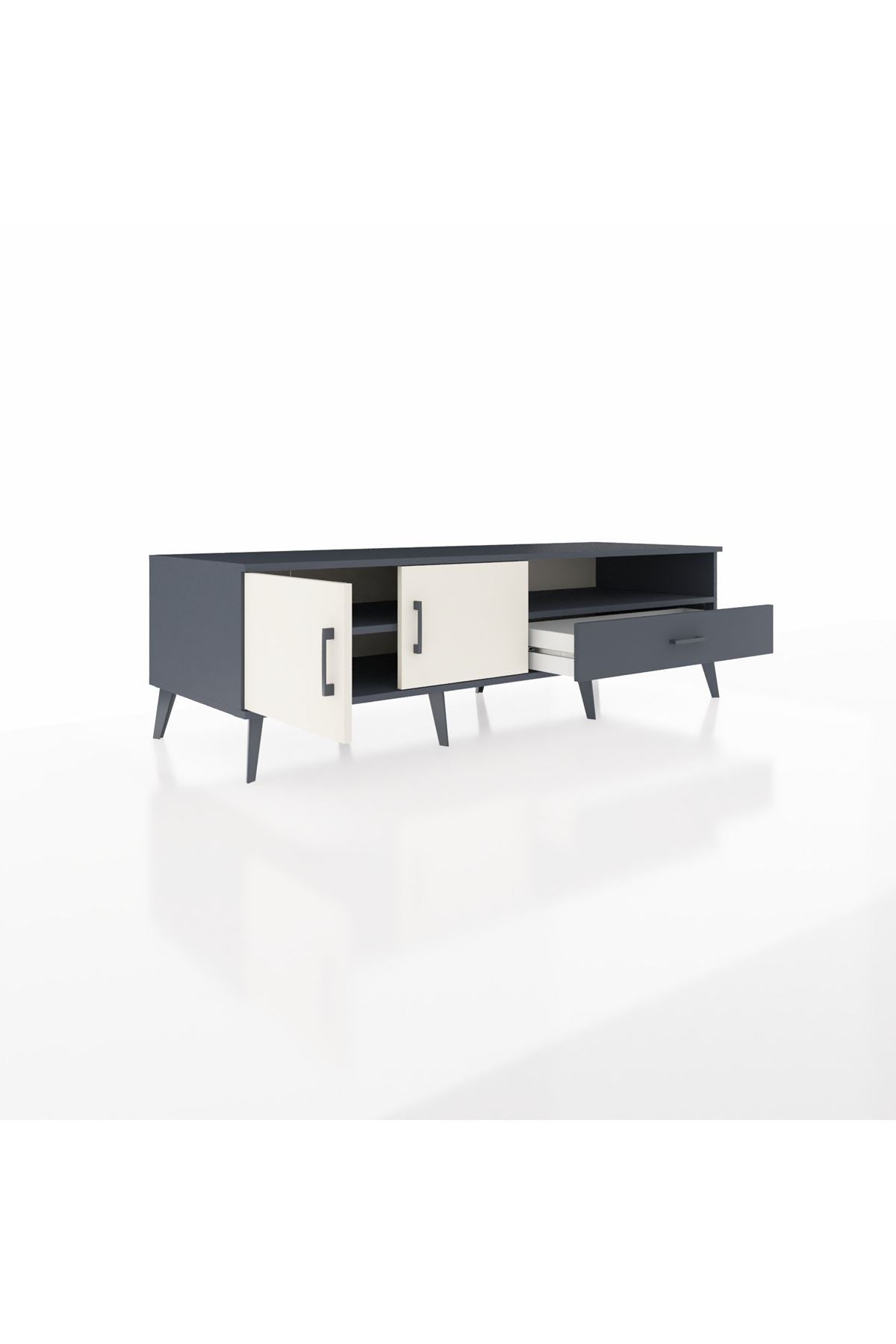 Kronos TV Ünitesi 2 Raflı Tek Çekmeceli 2 Kapaklı 176x59x51 Antrasit-Aytaşı/Antrasit