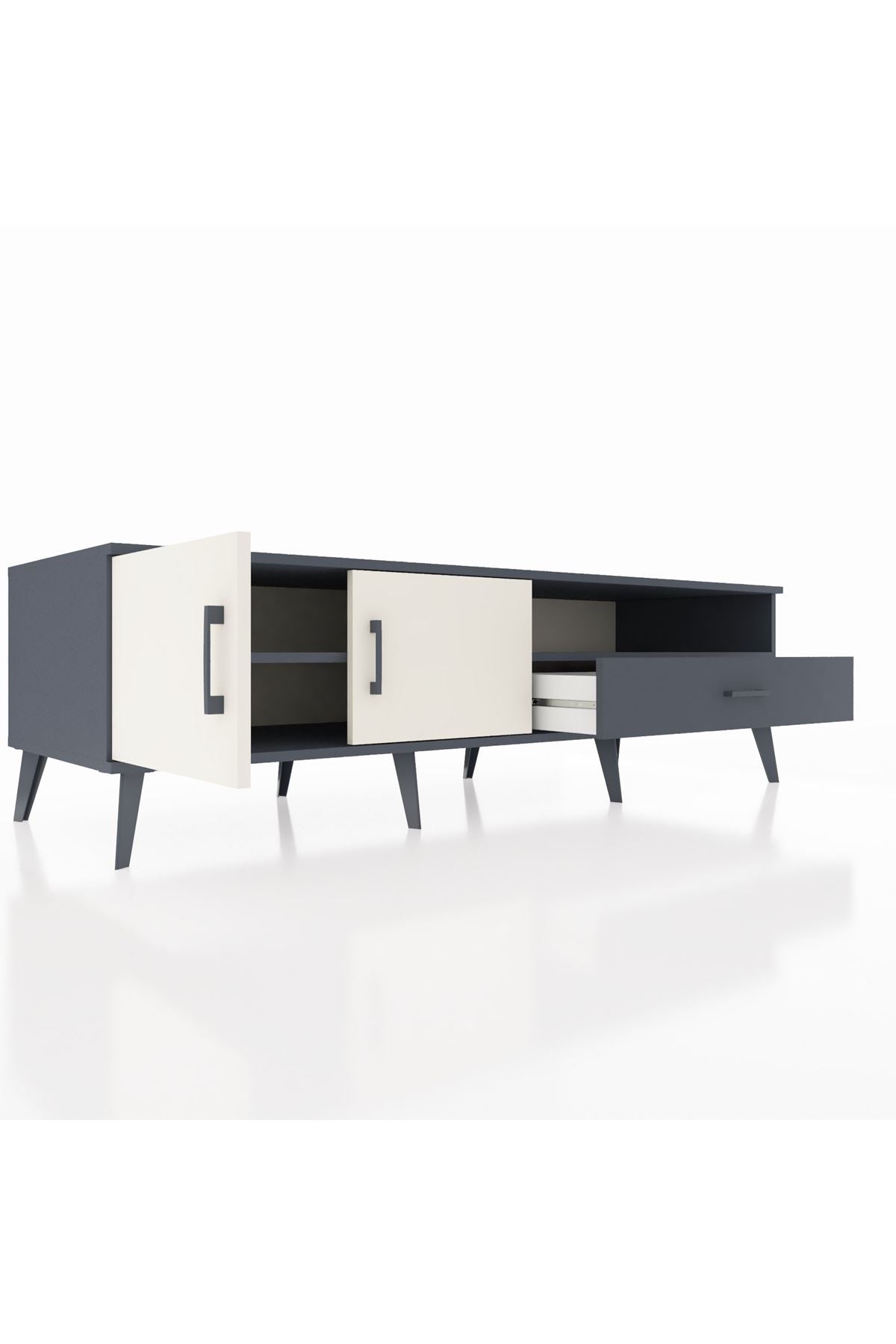 Kronos TV Ünitesi 2 Raflı Tek Çekmeceli 2 Kapaklı 176x59x51 Antrasit-Aytaşı/Antrasit