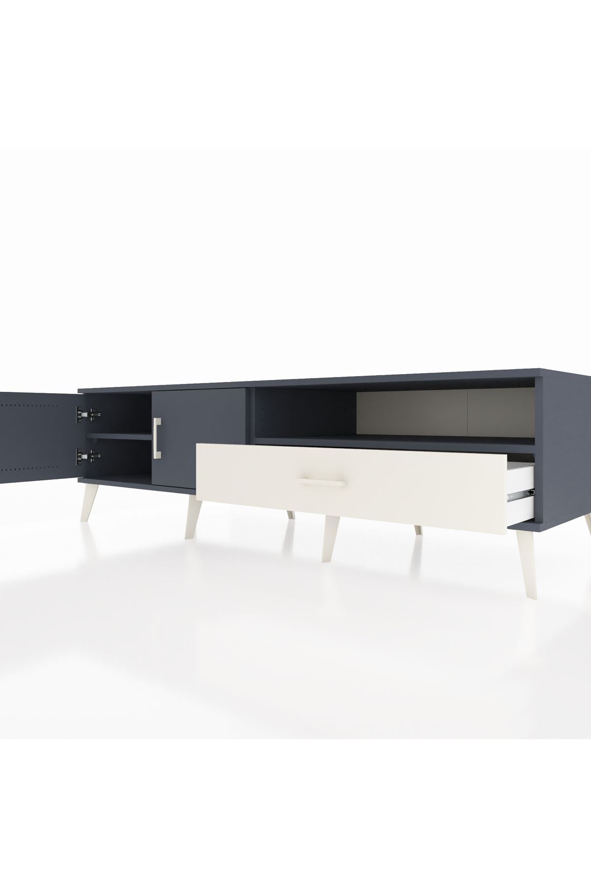 Kronos TV Ünitesi 2 Raflı Tek Çekmeceli 2 Kapaklı 176x59x51 Antrasit-Antrasit/Aytaşı