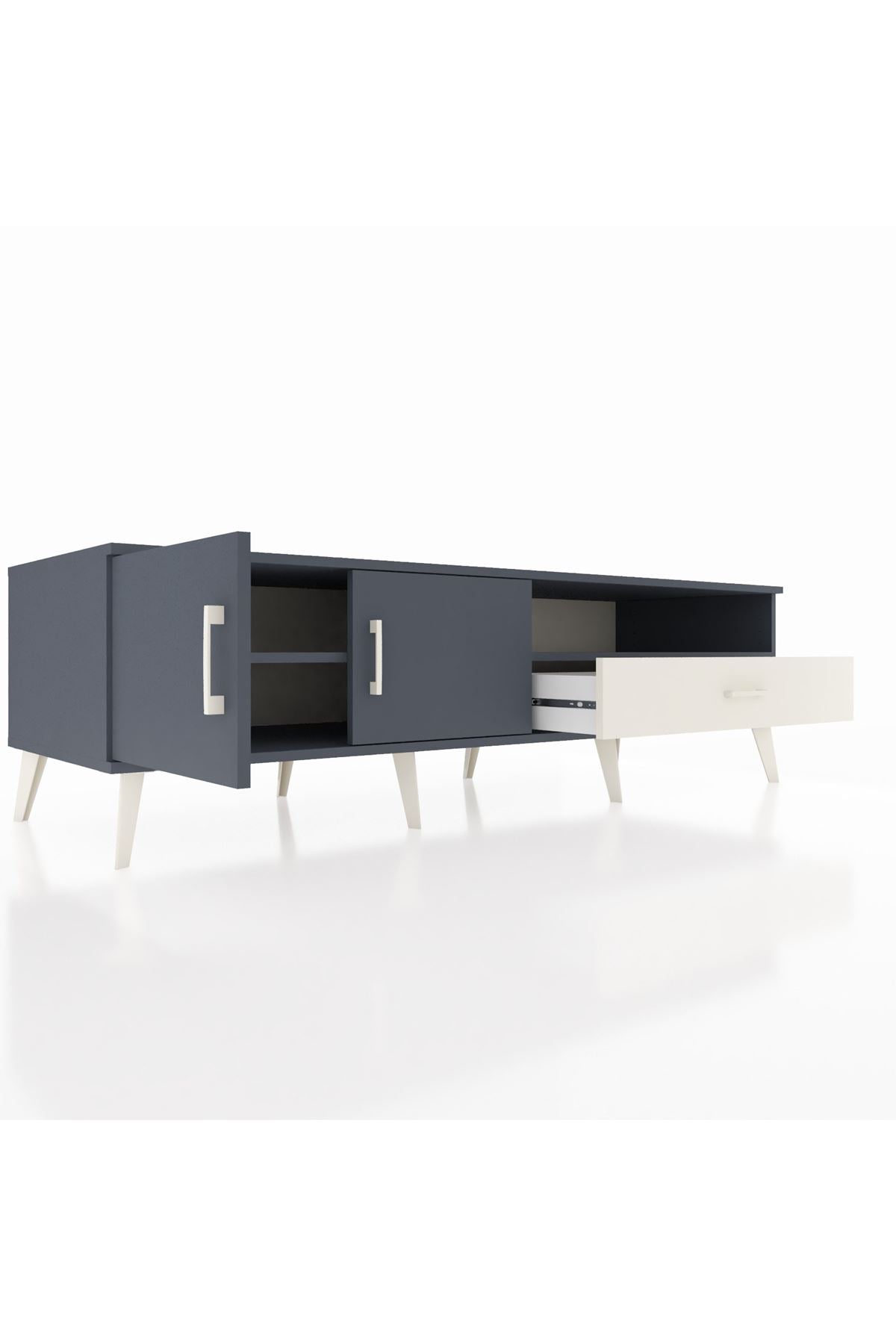 Kronos TV Ünitesi 2 Raflı Tek Çekmeceli 2 Kapaklı 176x59x51 Antrasit-Antrasit/Aytaşı