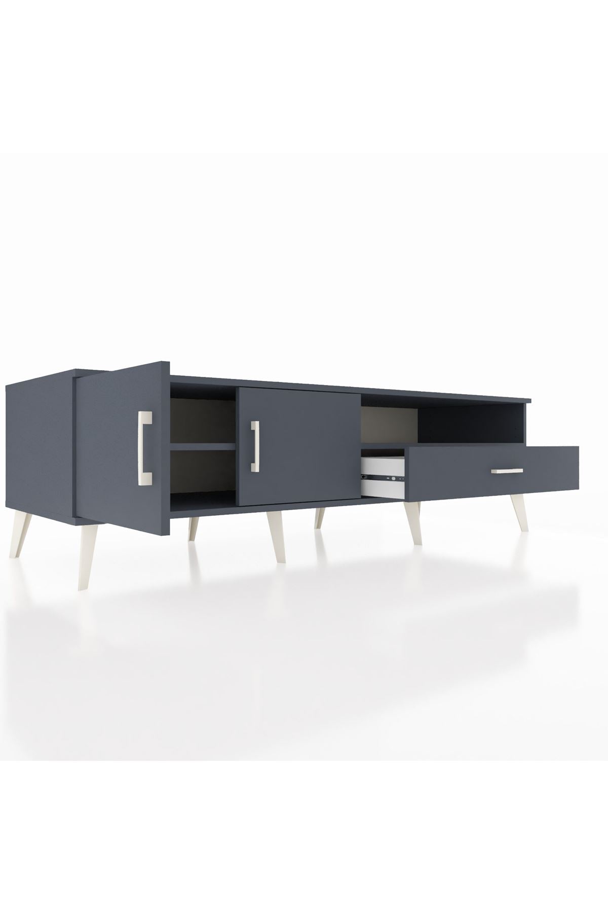 Kronos TV Ünitesi 2 Raflı Tek Çekmeceli 2 Kapaklı 176x59x51 Antrasit-Antrasit/Antrasit