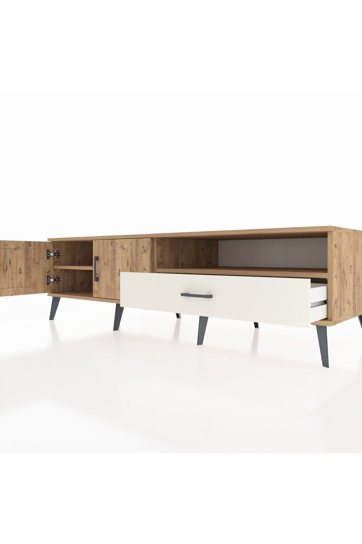 Kronos TV Ünitesi 2 Raflı Tek Çekmeceli 2 Kapaklı 176x59x51 Çam-Çam/Aytaşı