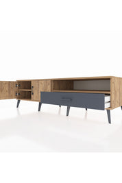 Kronos TV Ünitesi 2 Raflı Tek Çekmeceli 2 Kapaklı 176x59x51 Çam-Çam/Antrasit