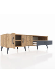 Kronos TV Ünitesi 2 Raflı Tek Çekmeceli 2 Kapaklı 176x59x51 Çam-Çam/Antrasit