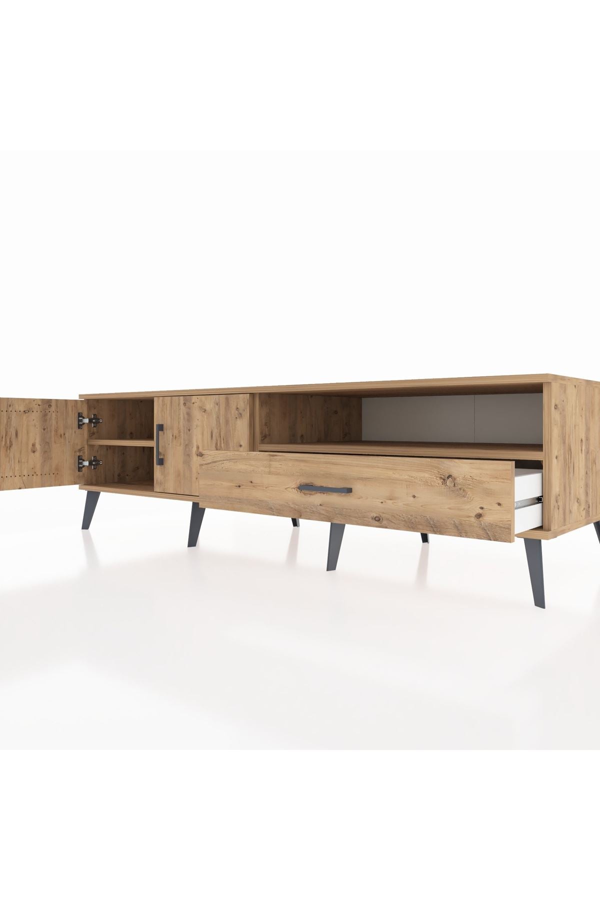 Kronos TV Ünitesi 2 Raflı Tek Çekmeceli 2 Kapaklı 176x59x51 Çam-Çam/Çam