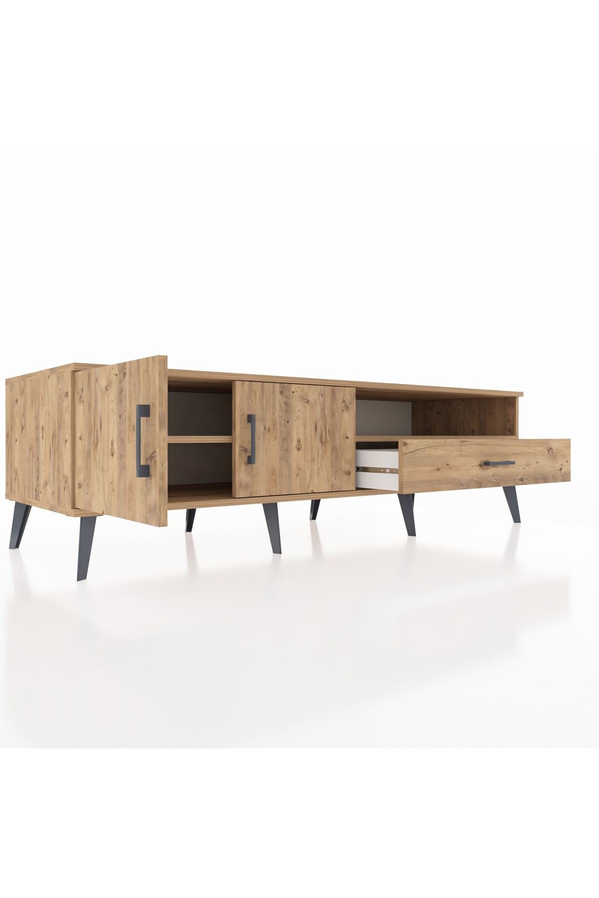 Kronos TV Ünitesi 2 Raflı Tek Çekmeceli 2 Kapaklı 176x59x51 Çam-Çam/Çam