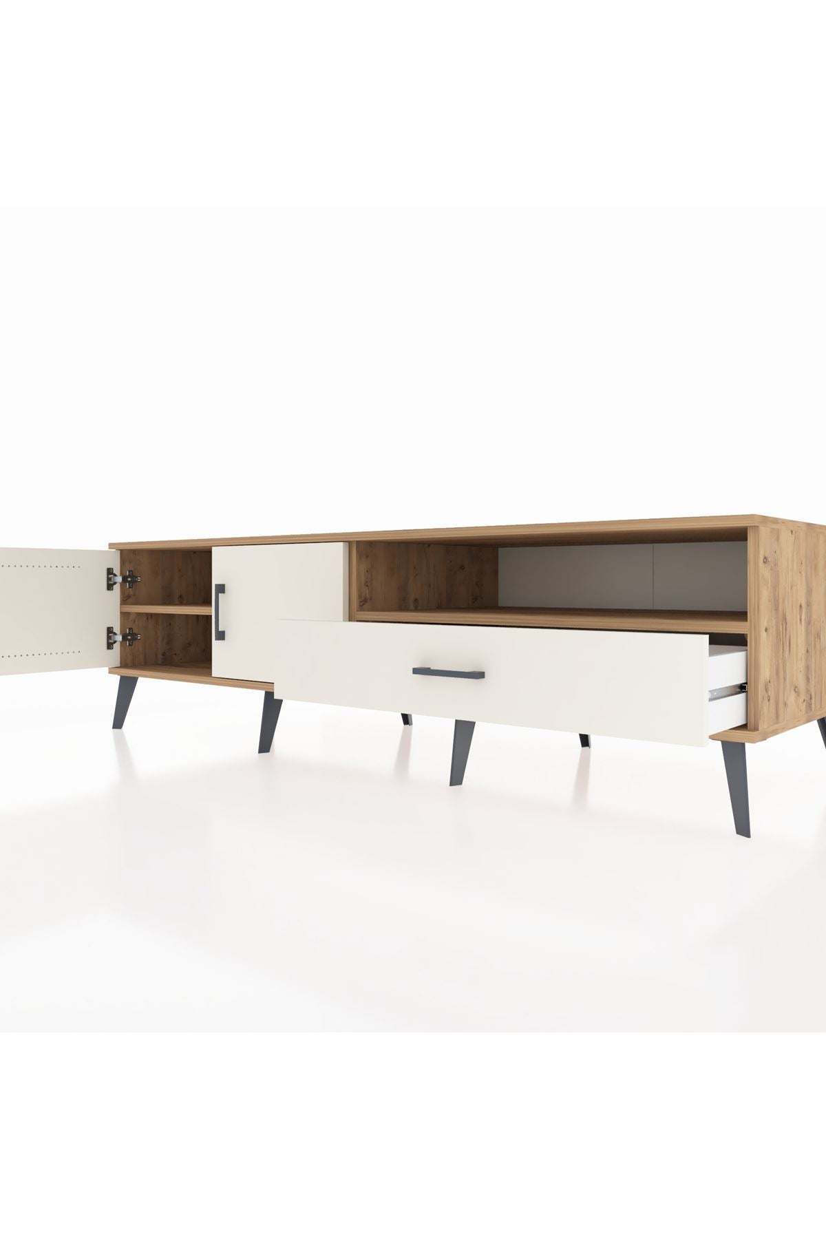 Kronos TV Ünitesi 2 Raflı Tek Çekmeceli 2 Kapaklı 176x59x51 Çam-Aytaşı/Aytaşı