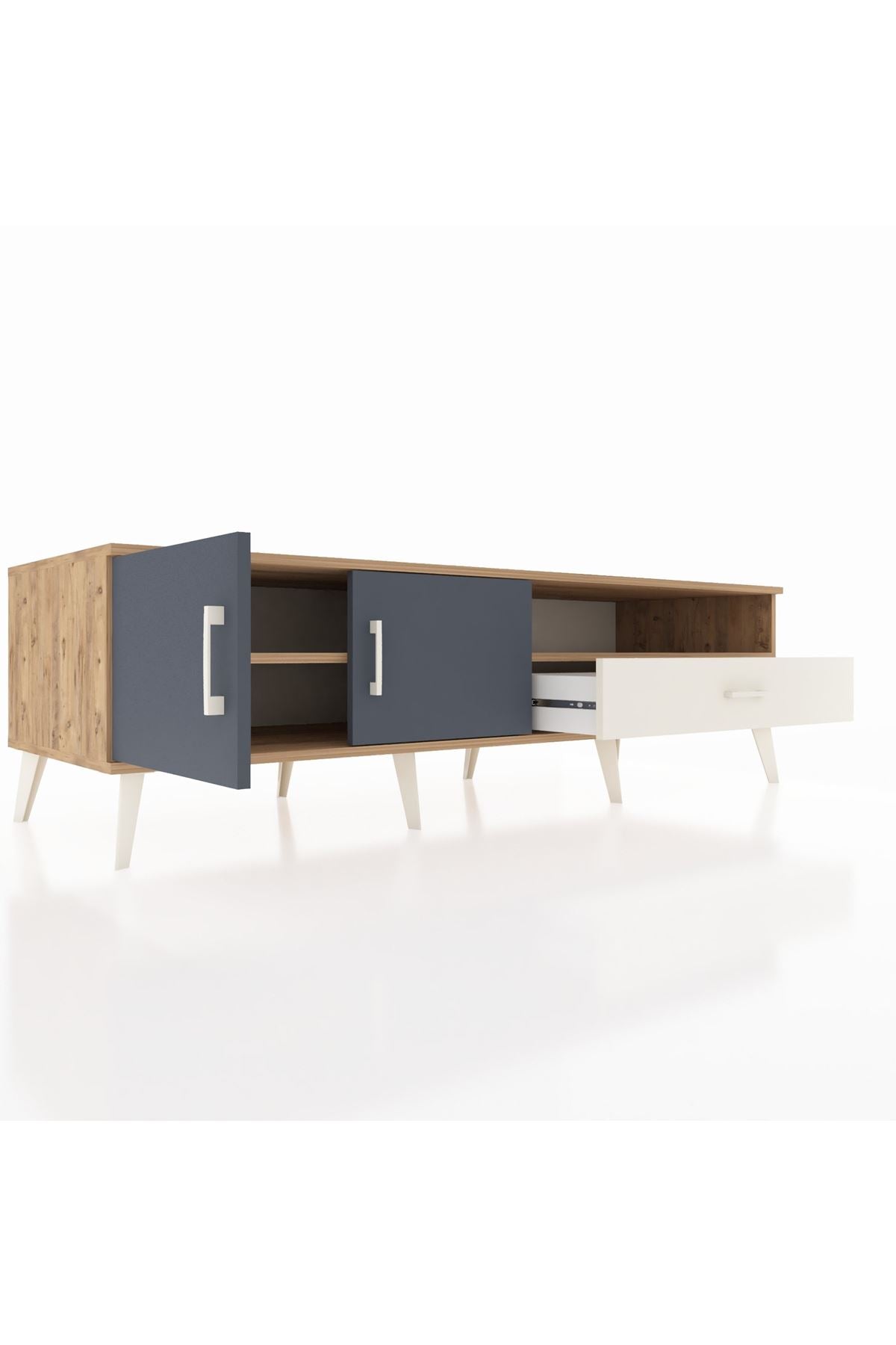 Kronos TV Ünitesi 2 Raflı Tek Çekmeceli 2 Kapaklı 176x59x51 Çam-Antrasit/Aytaşı