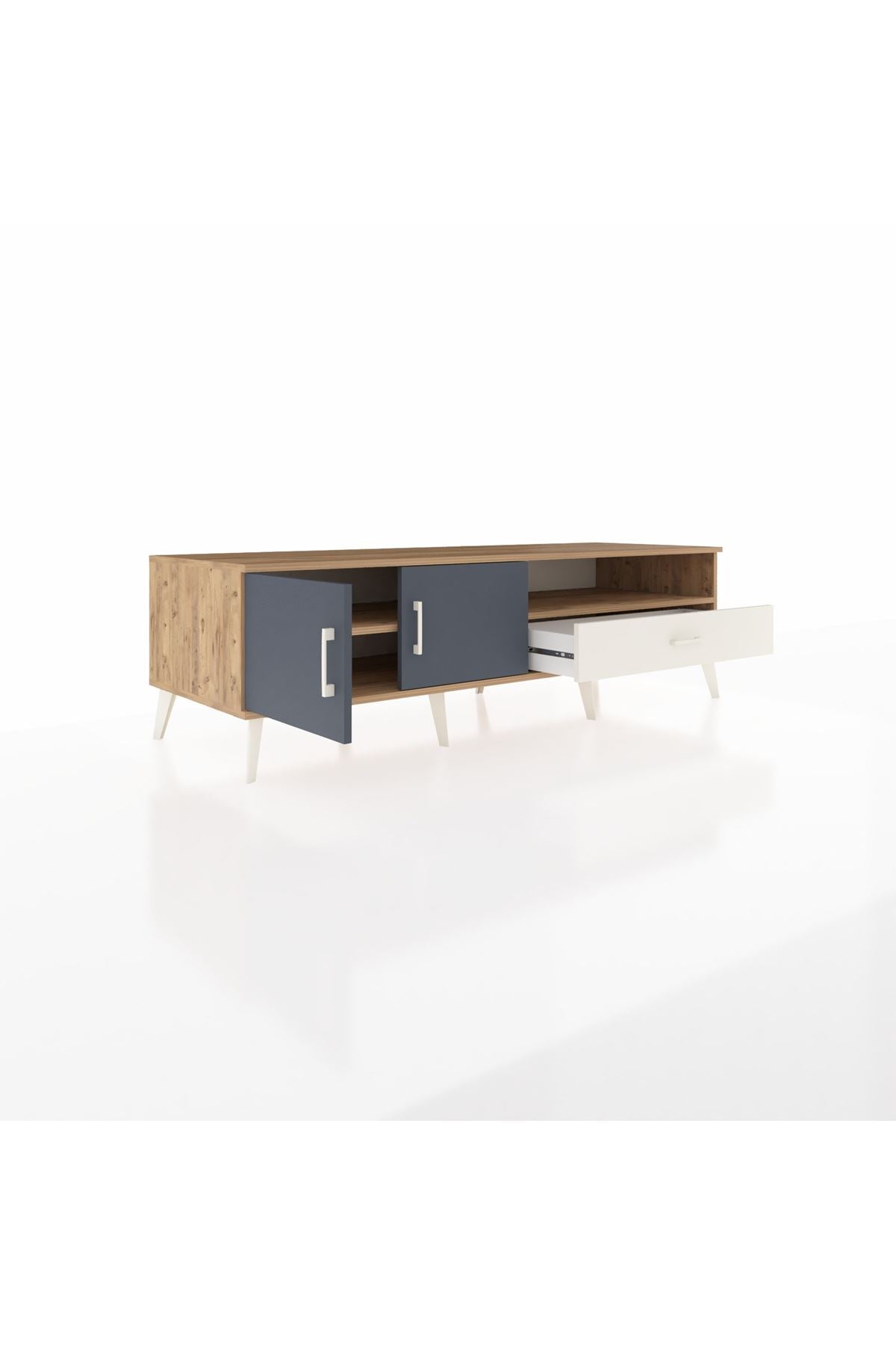 Kronos TV Ünitesi 2 Raflı Tek Çekmeceli 2 Kapaklı 176x59x51 Çam-Antrasit/Aytaşı