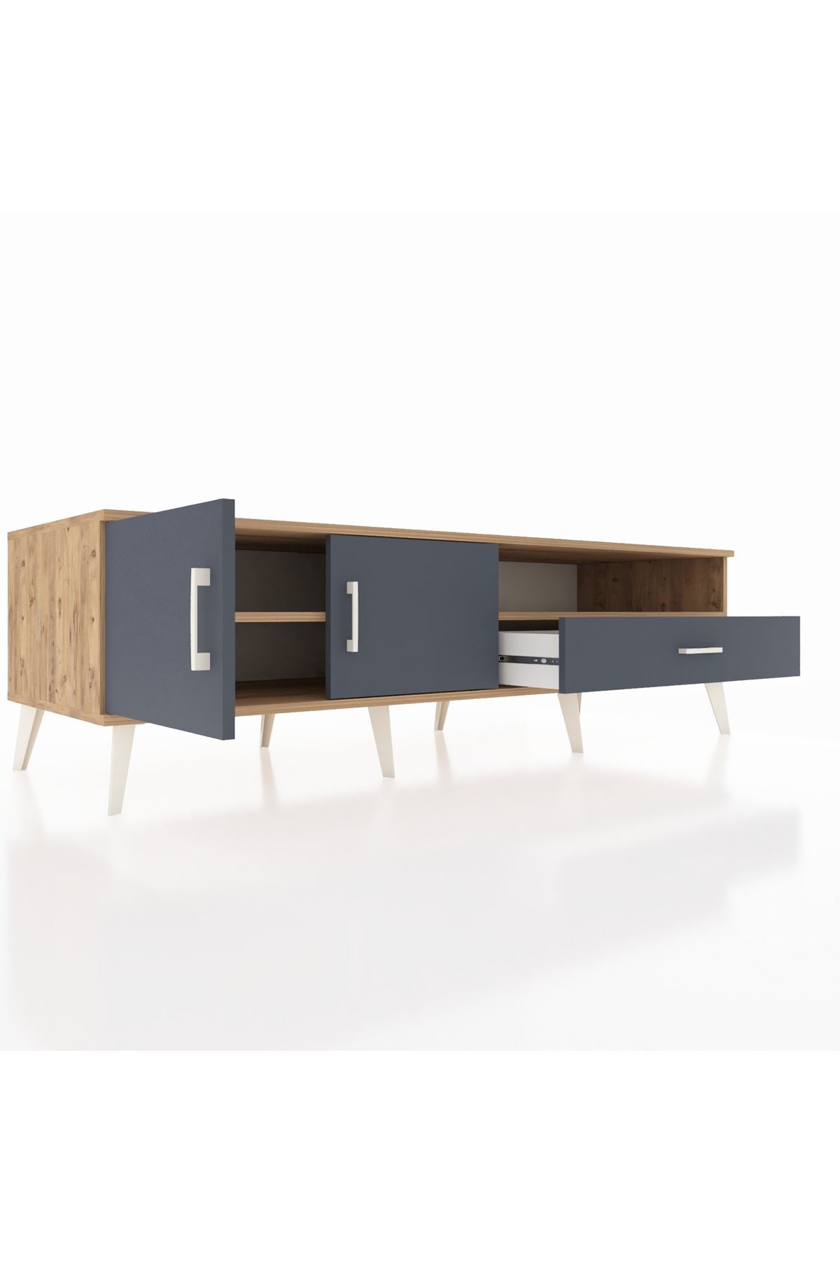 Kronos TV Ünitesi 2 Raflı Tek Çekmeceli 2 Kapaklı 176x59x51 Çam-Antrasit/Antrasit