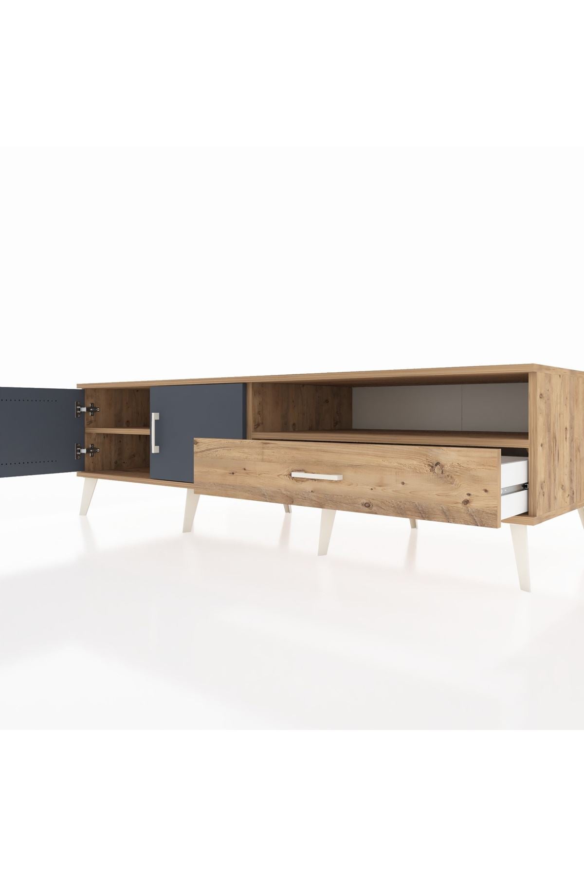 Kronos TV Ünitesi 2 Raflı Tek Çekmeceli 2 Kapaklı 176x59x51 Çam-Antrasit/Çam